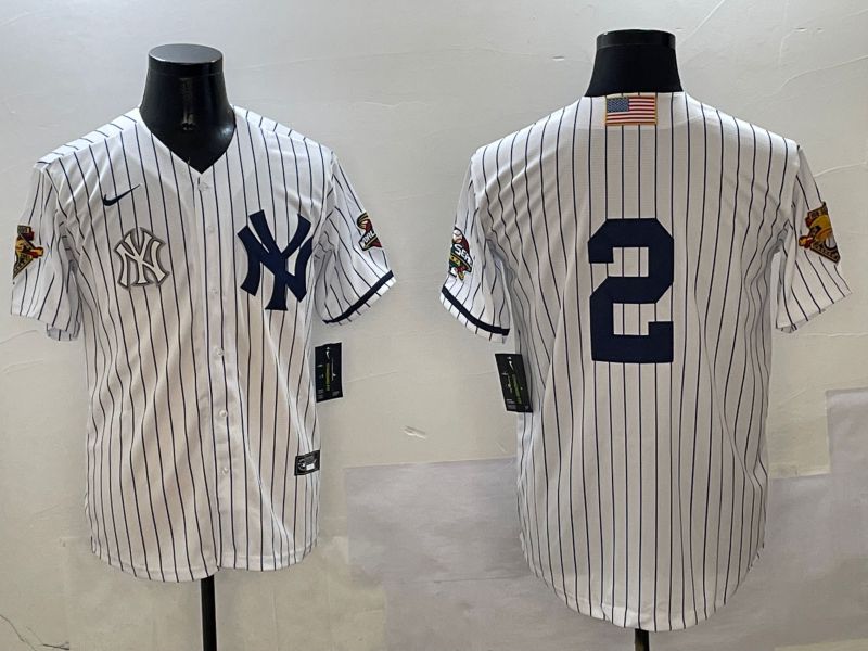 Men New York Yankees #2 No Name White Stripe Throwback Game 2025 Nike MLB Jersey style 8->new york yankees->MLB Jersey
